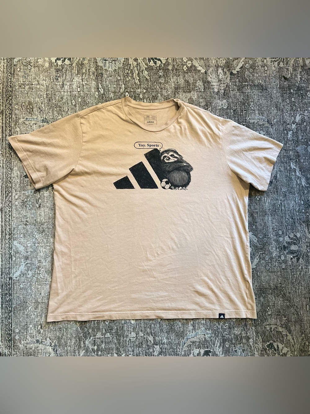 adidas Warm Sandstone "Yay. Sports" Sloth Graphic Tee Size 2XL JL9257